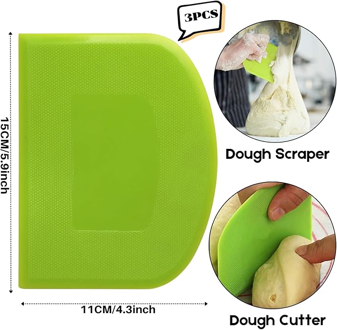 SURDOCA Dough Scraper Bench Scraper - 3P 5.9x4.3" Plastic Flexible Bowl Scraper, Sharp Edge & Angles Cake Scraper. Non-Slip Bakeware Decorating Tools Sculpting & Modeling Tools - Pink+Yellow+Pink