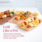 Prestee 100 Pack Bamboo Skewers for Grilling, BBQ, Kabobs, Crafts & Outdoor Parties 10-inch Brown Wooden Skewers for Crafts, Kabob Sticks, Skewer Sticks Variety Size, Shish Kebobs & Fruit Crafting