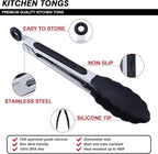 7 inch Cooking Tongs, MSY BIGSUNNY Set of 3 Mini Kitchen Tongs Silicone Serving Tongs With Silicone Tips for FoodGrill, Salad, BBQ (black)