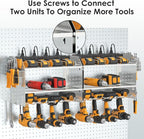 CCCEI Modular Power Tool Organizer Wall Mount with Charging Station. Garage Drill Storage Shelf with Hooks, Heavy Duty Rack, Tool Battery Holder Built in 8 Outlet. Gift for Men. Silver, 1 Pack.