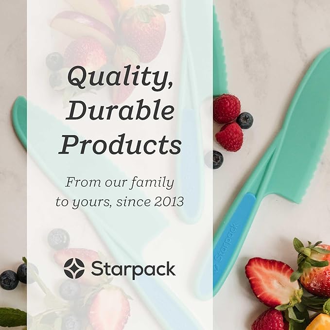 Starpack 'Finger Loving' Kid Safe Kitchen Knife Set of 3 - Kids Knife Set for Real Cooking - Serrated Edges Toddler Knives Set for 3+ Year Olds - Montessori Knive Set - BPA-Free Nylon Knives for Kids