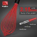 Walfos Silicone Whisk, Sturdy Stainless Steel Wire Kitchen Whisks, Heat Resistant up to 480℉ Whisk For Cooking Non Scratch, Multicolor 5+7+9+11in Whisks & 5+7in Mini Wisk, Great for home baking.