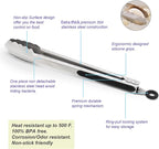 304 Stainless Steel Kitchen Cooking Tongs, 14" and 16" Set of 2 Sturdy Grilling Barbeque Brushed Locking Food Tongs with Ergonomic Grip, Black