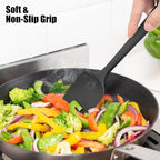 Heat Resistant Silicone Spoon Spatula, Doosu 600°F High Temp Flexible Cooking Spoons Kitchen Rubber Spoonula Scratch-Proof for Mixing Stirring Scraping Serving Non-Stick Cookware (11.4in, Black)