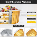EUSOAR Aluminum Muffin Cups with Lid, 100pcs 5oz Muffin Liners Cups with Lids, Disposable Foil Ramekins, Aluminum Cupcake liners, Creme Brulee Ramekins, Aluminum Foil Cupcake Baking Cups Holders Pans