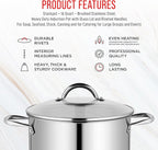 Stainless Steel Stockpot with Tempered Glass Lid 16 Quart, Durable 18/0 Stainless Steel, Impact-Bonded Base for Even Heating, Riveted Handles, Oven & All Stove Compatible, Safe Up To 500°F (260°C)