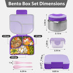 TinyPalsa Bento Box for Kids, 3 Compartment Kids Lunch Box with 10oz Leak Proof Thermos Food Jar, Easy-Open Latch, Dishwasher Safe, Ideal for School, Daycare, Travel with Portable Handle (Purple)