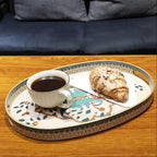 Oval Plastic Serving Tray with Handles, Elegant Decorative Tray for Coffee Table, Ottoman, Living Room, Kitchen, Outdoor Use. 10"*16"*1.4" A