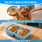 1 Cup Silicone Freezer Tray Ice Cubes with Lids and Date Mark for Storing Lasagna Leftovers Sauces Portioned Meals and More, Silicone Soup Freezer Molds for Meal Prepping 2 Pack Blue