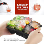 Nax Caki Ice Cube Trays 3 Pack - Large Size Silicone Ice Cube Molds(Black) for Whiskey Ice Cube Maker for Cocktail Old Fashioned Ice Cube Tray
