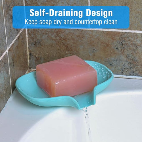 3 Pack Silicone Soap Dish with Drain, Bar Soap Holder for Shower/Bathroom, Self Draining Waterfall Soap Tray/Saver for Kitchen, Keep Soap Dry, Easy to Clean