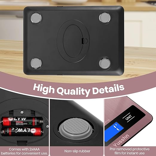 Digital Kitchen Scale - Precision Food Scale for Cooking & Baking (1g/0.05oz Accuracy) - Waterproof Stainless Steel with LCD Display, Batteries Included - Weight in Grams & oz (Rose Gold)