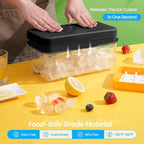 Ice Cube Tray with Lid and Bin, PHINOX 64 pcs Ice Trays for Freezer, Ice Cube Trays for Freezer with 2 trays, Container, Lid & Ice Scoop, BPA Free, Black