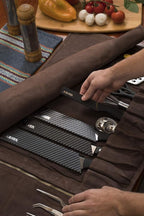 Asaya Waxed Canvas Knife Roll - 15 Knife Slots, Card Holder and Large Zippered Pocket - Genuine Leather, Cloth and Brass Buckles - for Chefs and Culinary Students - Knives Not Included