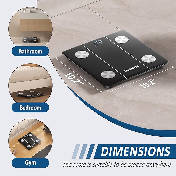 BalanceFrom Smart Scale for Body Weight Digital Bathroom Bluetooth BMI Body Fat Scale with 12 Body Composition Analyzer, Tempered Glass Weighing Scale LED Display Sync with Apps, 400lbs