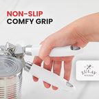 Zulay Kitchen Heavy Duty Stainless Steel Can Opener Manual with Large Bottle Opener - Manual Can Opener with Turn Knob with Soft Grip Handles - White