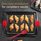 Baking Sheet Set, 2-Piece Cookie Sheet Set with Silicone Handles, Steel Baking Pan, Durable Baking Sheets for Oven, BPA Free Cookie Sheets for Baking Nonstick Set, Premium Sheet Pan, Black Baking Tray