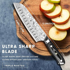 MOSFiATA Santoku Knife- 7 Inch Vegetable Knife Ultra Sharp Chopping Knife- Forged EN.4116 German Steel- Including Sheath,Finger Guard,Knife Sharpener,Full Tang,Best Gifts with Handmade Gift Box