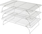 Cooling Racks for Cooking and Baking - 3 Tier Stackable Grid Wire Baking Rack for Oven Cooking, Baking, Grilling, Roasting - Dishwasher Safe Bacon Rack - Silver