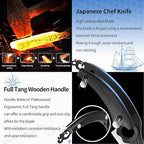 XYJ Authentic Since 1986,Kitchen Knife Block Set,High Carbon Steel Blades,Knives Set with Wooden Magnetic Knife Block,Sharpening Steel,Cutting Board,Cleaver Slicing Knife,Wood Handle