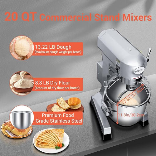 20 QT Stand Mixer, Commercial Industrial Grade Kitchen Electric Food Mixer with Stainless Steel Bowl, 3 Types of Mixing Tools, Built for Professional Baking: Effortlessly Handles Large Recipes