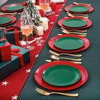 KIRE 60Pcs Plastic Plates, Premium Disposable Christmas Dinner & Dessert Plates, Modern Design, Green & Red, 30 of Each, All Seasons, 7.5inch/10.25inch, 0.1lbs, for Parties & Easter