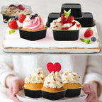 Mini Cake Pans With Lids, BAKINGPAK 30PCS 5OZ Square Mini Aluminum Pans Disposable Aluminum Foil Cupcake Cups Individual Cake Pans with Lids for Children Party Wedding Party,Black Gold