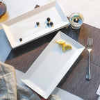 Sweese Porcelain Serving Tray, 12 Inch Rectangle Plates for Sushi, Meat, Desserts, Cakes, White Serving Platter for Restaurant, Banquet, Party, Microwave Oven Dishwasher Safe, Stackable, Set of 4