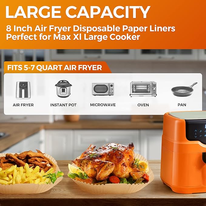 Air Fryer Paper Liners: 100Pcs Parchment Paper, 8" Air Fryer Liner Disposable for Microwave, Non-Stick Square Air Fryer Basket Liner