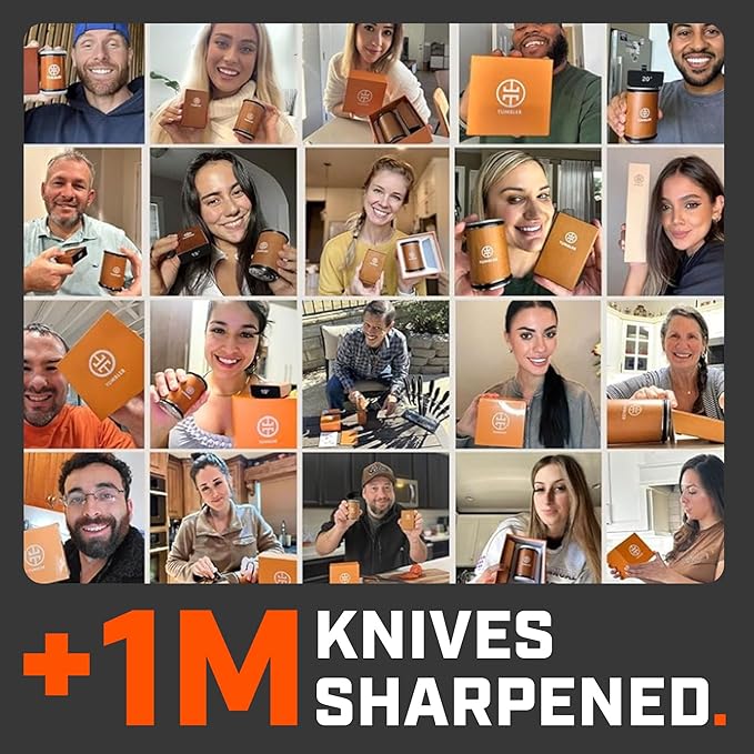 The Original Tumbler Rolling Knife Sharpener™ – Easy Manual Sharpener for Kitchen, Outdoor & Utility Knives – 15° & 20° Angle Guides