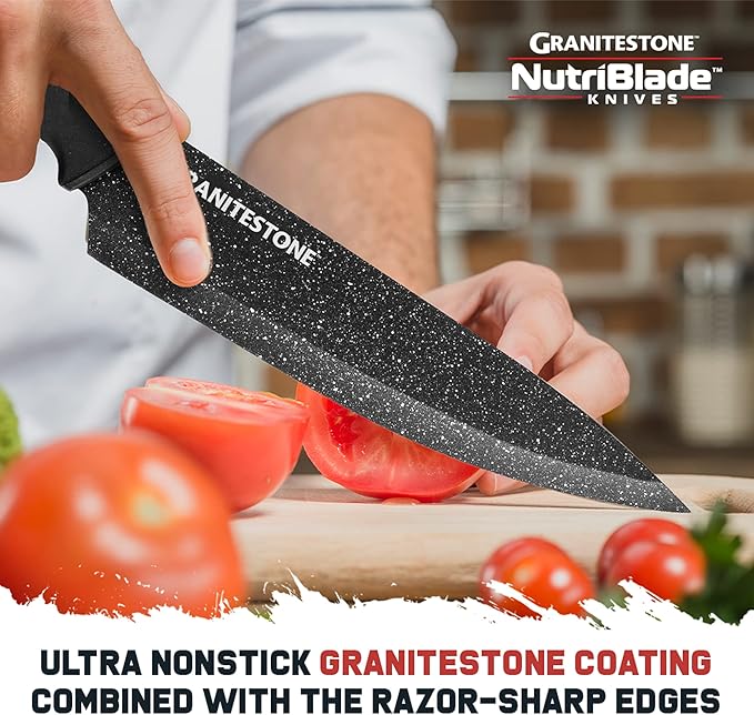 Granitestone Nutriblade Knife Set, High Grade Professional Chef Kitchen Knives Set, Toughened Stainless Steel with Nonstick Mineral Coating, Rubberized Ergonomic Grip, Dishwasher Safe