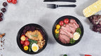 FULING 38 oz 50 ct Round Meal Prep Containers with Lids Plastic Food Storage To Go Lunch Plan Box Disposable Take Out Bowls Black BPA Free Reusable Durable Stackable Microwave Freezer Dishwasher Safe