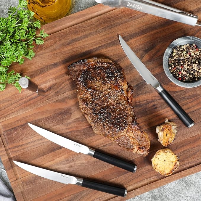 Babish 4-Piece Forged Kitchen Steak Knife Set – High-Carbon 1.4116 German Steel Cutlery – Sharp & Durable Steak Knives for Dining and Grilling