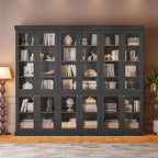 70.8" Tall Black Bookshelf with Glass Doors, Farmhouse Modular Bookcase with 6-Tier Adjustable Shelves, Large Storage Cabinet for Home Office, Living Room, Set of 3