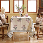 ISAENNE Designer Linen Light Beige Extra Long Table Cloth Rectangle,French Colorful Floral Tablecloth,Stain Resistant Decor Tablecloths for Dining Thanksgiving Kitchen,67"*118"-Helena E