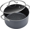BEZIA 10 Quart Cooking Pot, Large Non Stick Induction Stock Pots with Lid, All Stove Compatible, 10 QT Aluminum Soup/Stew Pot For Large Families or Meal Prepping, Grey