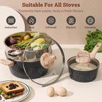 17 Pcs Pots and Pans Set Non Stick Kitchen Cookware Sets Nonstick Induction Cookware Non-toxic Black Granite Cooking Tools with Stay-Cool Handles, Pot Protectors (PFOS/PFOA Free)