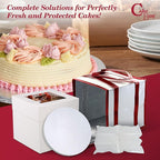 Cakebon Cake Box and Boards, 12-Inch Round White Wrapped Edges 1/2- Inch Thick Drums with Insulated Bag and Ice Pack – Cake Transport Set, Cooler for Cake Delivery and Transport (1pc Each, 4pcs Total)