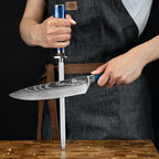 SENKEN Professional Knife Sharpening Steel with Blue Resin Handle - High Carbon Stainless Steel Rod for Sharpening & Honing Knives (Blue Resin)