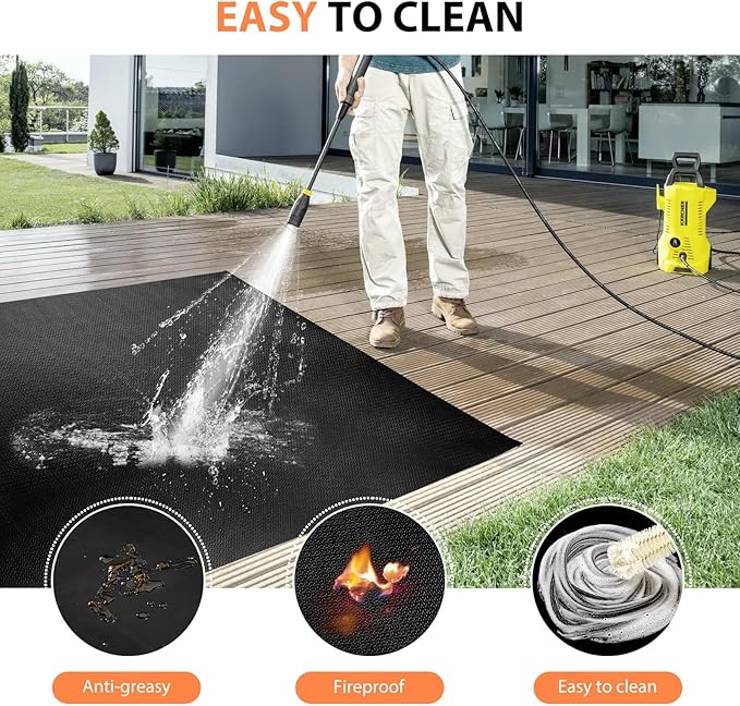 65 x 48 inch Under Grill Mats for Outdoor Grill - Fireproof Grill Mats for Outdoor Grill Deck and Grass Protector - Water Resistant & Oil Proof- Easy to Clean Fire Pit Mat, Fireplace Mat