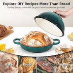 Davivy 5.5QT Cast Iron Sourdough Bread Pan with Silicone Oven Mitts, Enameled Cast Iron Bread Cloche, 10" Round Sourdough Dutch Oven with Lid, Dutch Oven for Sourdough Bread - Gradient Teal