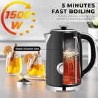 SUSTEAS Electric Kettle Temperature Control - 57oz Hot Water Boiler with Thermometer, 1500W Fast Heating Stainless Steel Tea Kettles, Cordless LED Indicator, Auto Shut-Off & Boil Dry Protection,Black