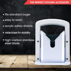 Slyce - Bagel Slicer, Bagel Cutter with Safety Shield and Safe Grip, Bagel Holder for Cutting Large and Small Bagels, Stainless Steel Blade (White)