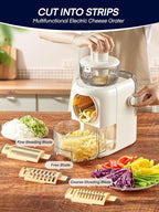 FOHERE Multifunctional Electric Cheese Grater, 6 Blades & 1.8L Container Nut Chopper, Vegetable Slicer, Food Slicer for Onion, Carrot, Cucumber (White)