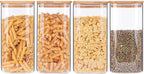 Glass Storage Containers with Lids, Glass Jars with Bamboo Lids, Large Food Storage Jar, Sugar, Pantry Storage Container for Pasta Rice Flour Oats Nuts Tea Spice (Square 54oz 4pack)