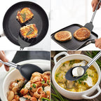 Silicone Spatula Spoon Set, 4 PCS Silicone Cooking Utensils Spatula Spoon Set with Stainless Steel Handle, BPA Free Kitchen Turners for Frying, Mixing, Serving, Draining, Turning, Stirring, Grey