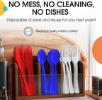 Party Solids Patriotic Plastic Silverware Heavy Duty 150 Pieces Patriotic Plastic Cutlery Sets, Utensil Sets, 50 Of Each Forks, Knives & Spoons Disposable Cutlery Set, Flatware Set For Party Supplies