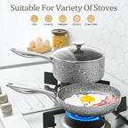MICHELANGELO Frying Pan with Lid, Nonstick 12 Inch Frying Pan with Non toxic Granite Coating, Granite Frying Pan, Nonstick Frying Pans with Lid, Induction Compatible