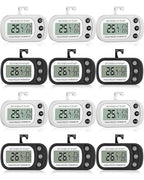 Frienda 12 Pack Black and White Digital Fridge Thermometer Waterproof Refrigerator and Freezer Room Max/min Record Function LCD Screen Refrigerator Thermometer with Hook and Magnetic Back for Home