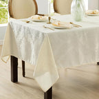 Newbridge Barcelona Luxury Damask Fabric Tablecloth, 52” Wide x 52” Square, Antique White, 100% Polyester, No Iron, Soil Resistant Dining Room, Party and Banquet Table Cover